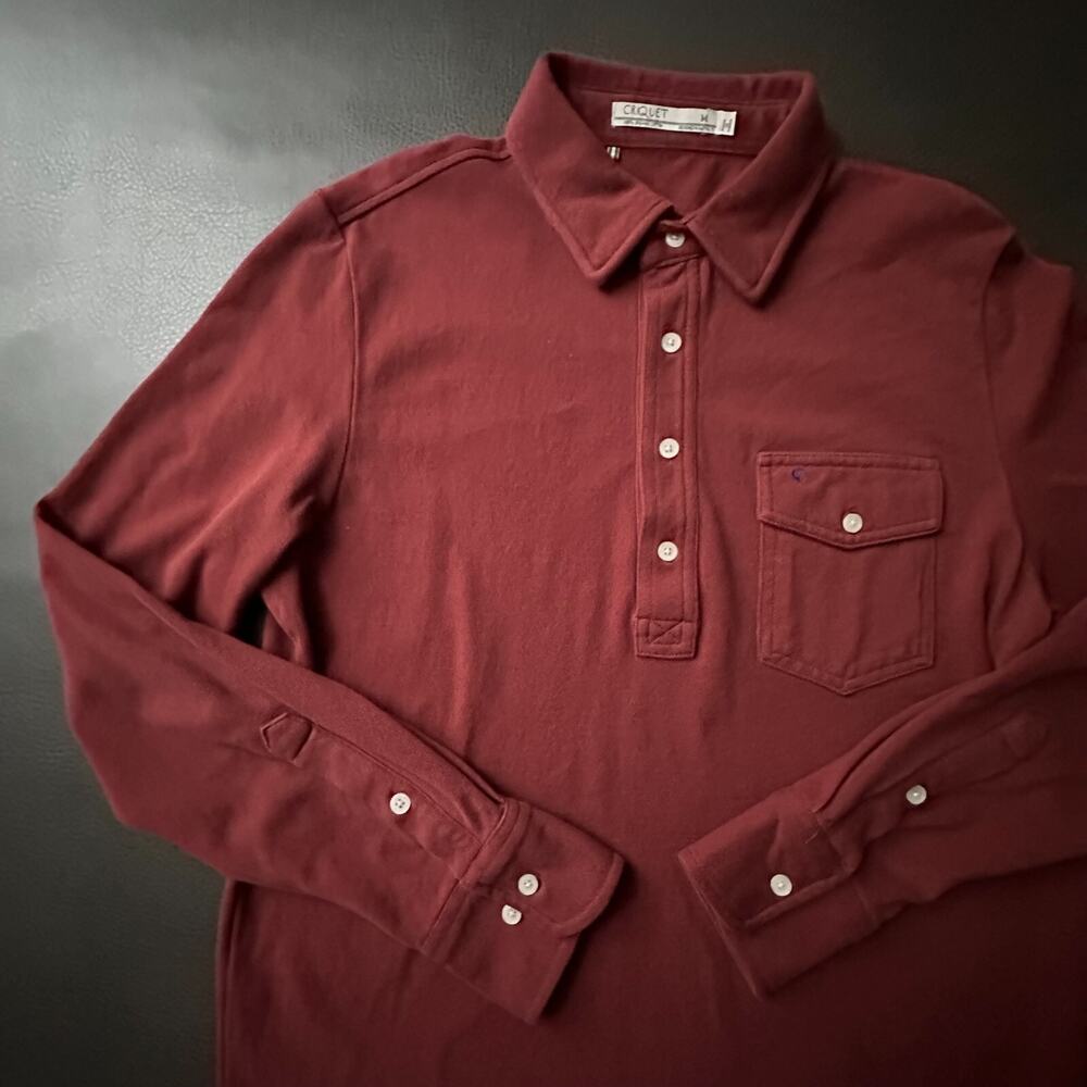 Criquet Long Sleeve Polo Mens Medium Red Rugby Shirt Preppy Organic Classic